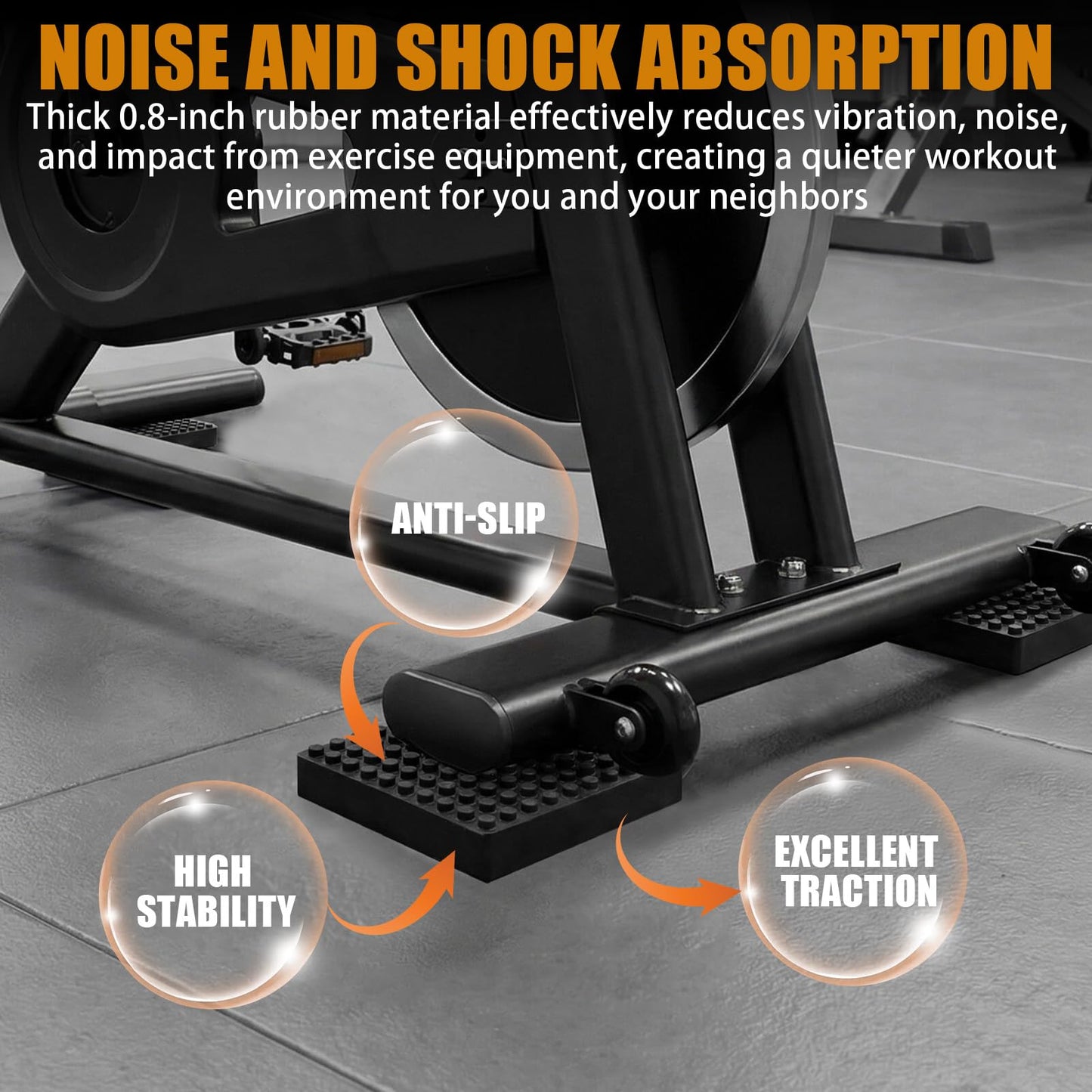 Exercise Equipment Mat Heavy Duty 4 x 4 x 0.8 Inches 4-Pack, Anti-Slip Noise Reduction Shockproof for Treadmill Stationary Bike Hardwood Floors and Carpets