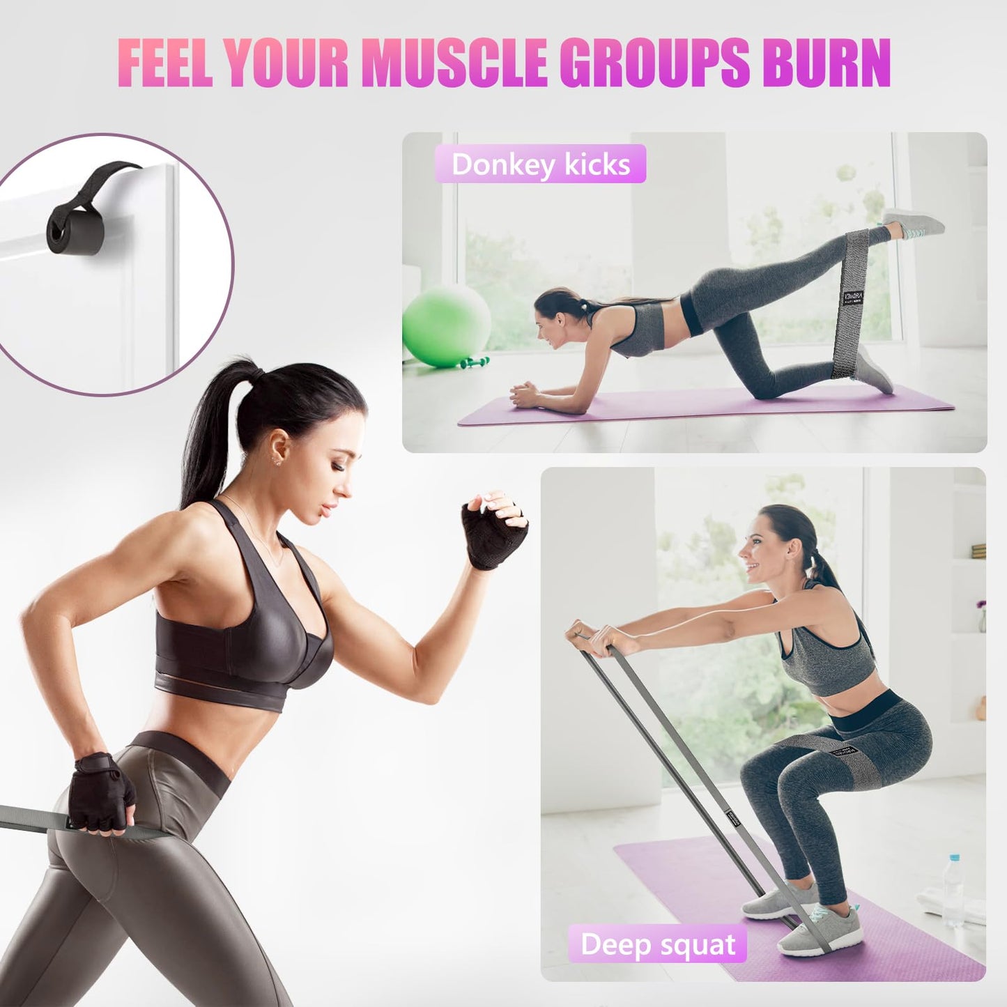 Resistance Bands for Working Out Set, 3 Pcs Pull Up Bands and 3 Pcs Assistance Bands with Door Anchor for Legs, Glutes, Hip, Fabric Loop Bands Workout Bands Resistance for Gym, Home, Office