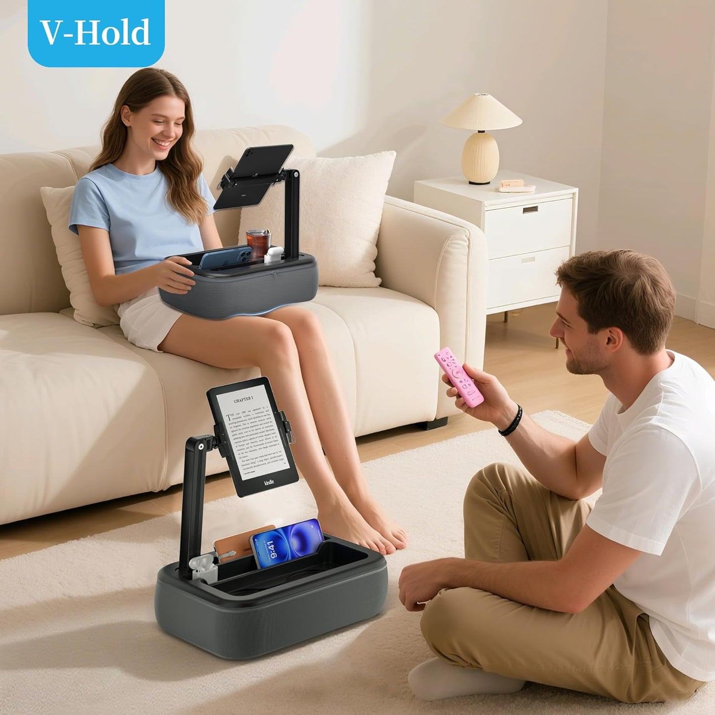 Generic 4.7-11 V-Hold Tablet Pillow Stand, Kindle Pillow Stand with Snack Bowl, Tablet Holder for Lap in Bed for iPad