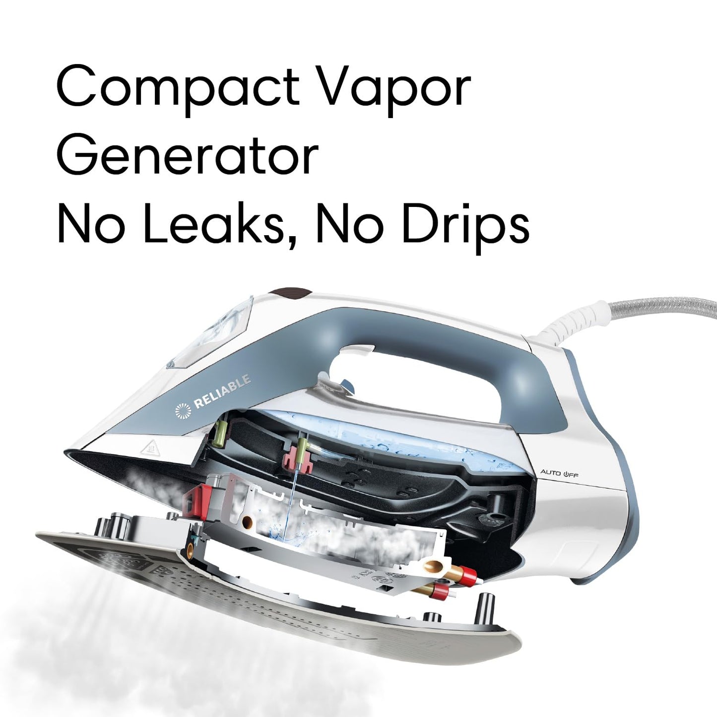 Reliable Velocity 180IR Steam Iron for Sewing, Quilting and Clothes, 1800 Watts Compact Vapor Generator, Leak Free Continuous Steam, Variable Steam Dial, Ceramic Soleplate with Three Heat Settings