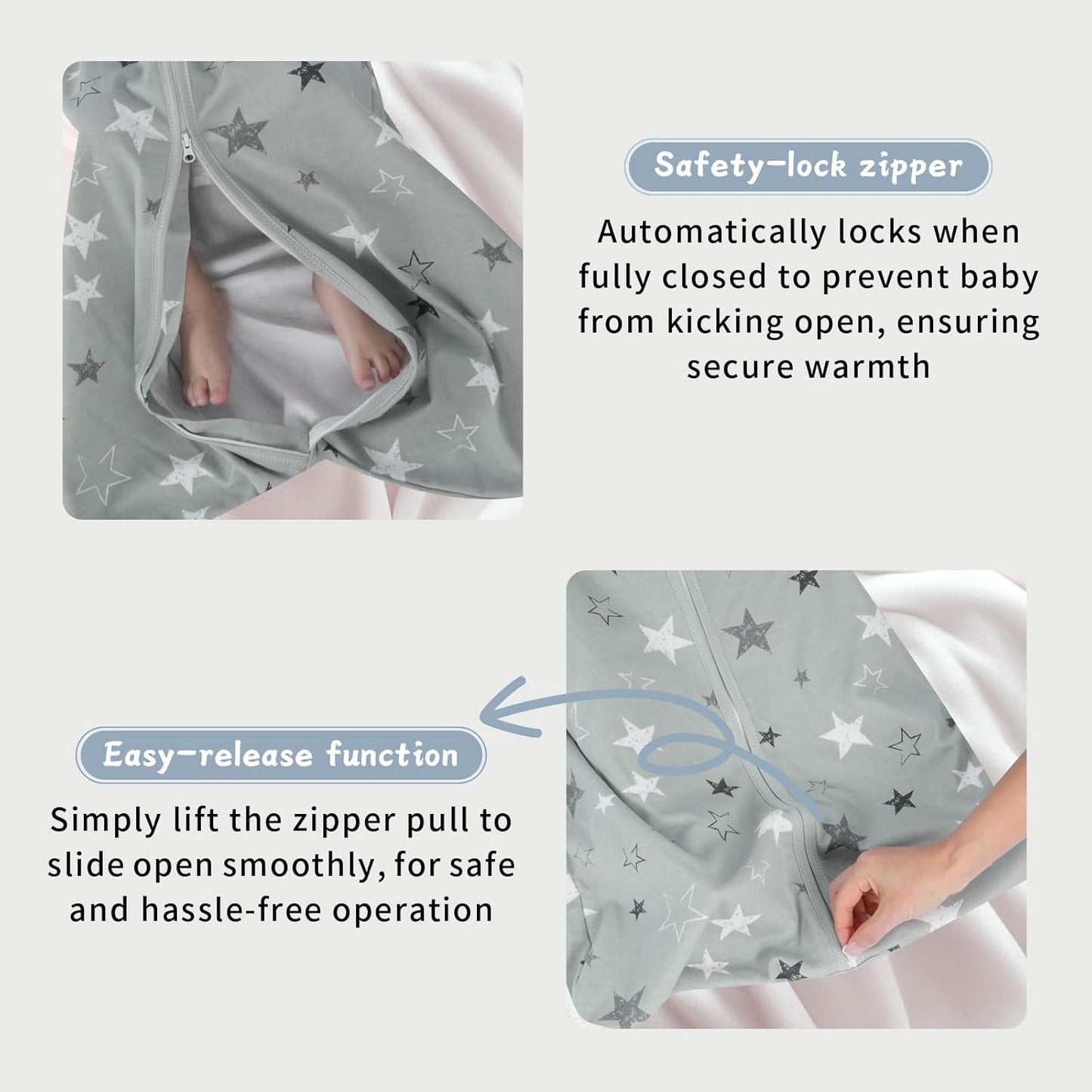 Skiennix Baby Sleep Sack - 100% Cotton Wearable Blanket for 6-12 Months | 3-Pack Lightweight 2-Way Zipper