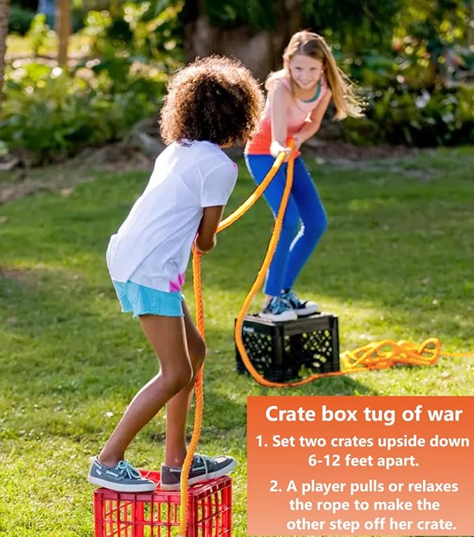 CWLAKON Field Day Games Tug of War Rope, Outdoor Games for Kids, Teens and Adults, Family Reunion Birthday Party, 20 Feet, Orange