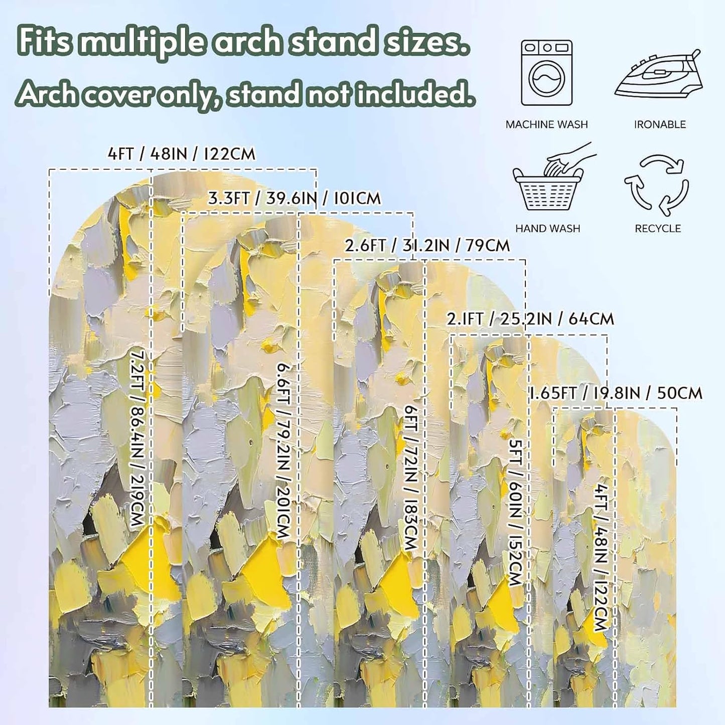 Jnbasdffb 7.2 Yellow Grey Wedding Arch Cover, Stretchy Spandex Arch Backdrop Stand Covers FT, Abstract Oil Painting