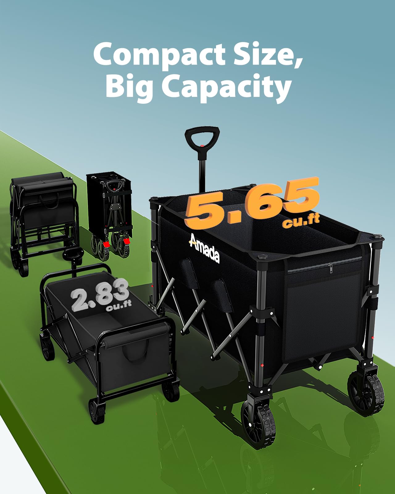 Collapsible Wagon Cart, Foldable Lightweight Wagon Folding Carts with Wheels - Outdoor Utility Carts with 360LBS Max Load for Grocery, Camping, Shopping, Sports, Garden，Beach