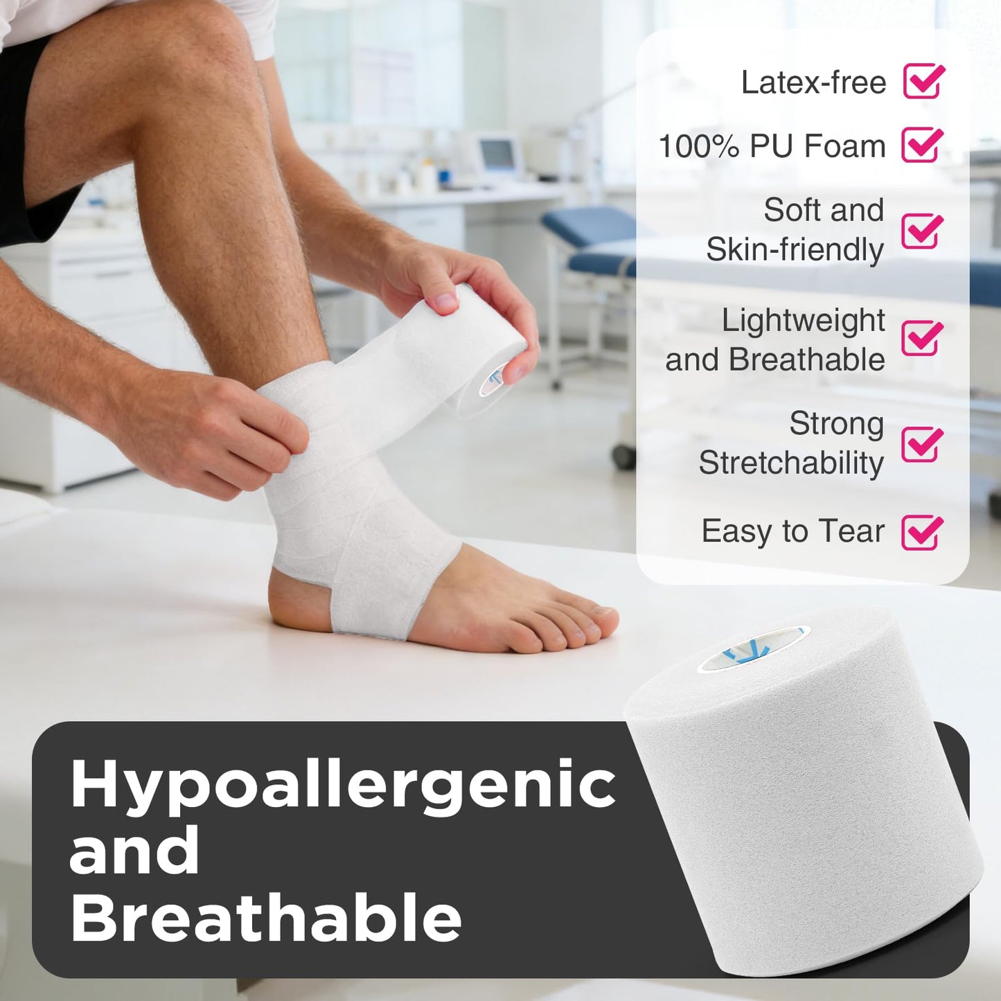 OK TAPE Pre Wrap Tape (6-Rolls, 12 Yds) - Athletic Foam Underwrap for Sports, Protect for Ankles Wrists Hands and Knees, 2.75 Inches - White