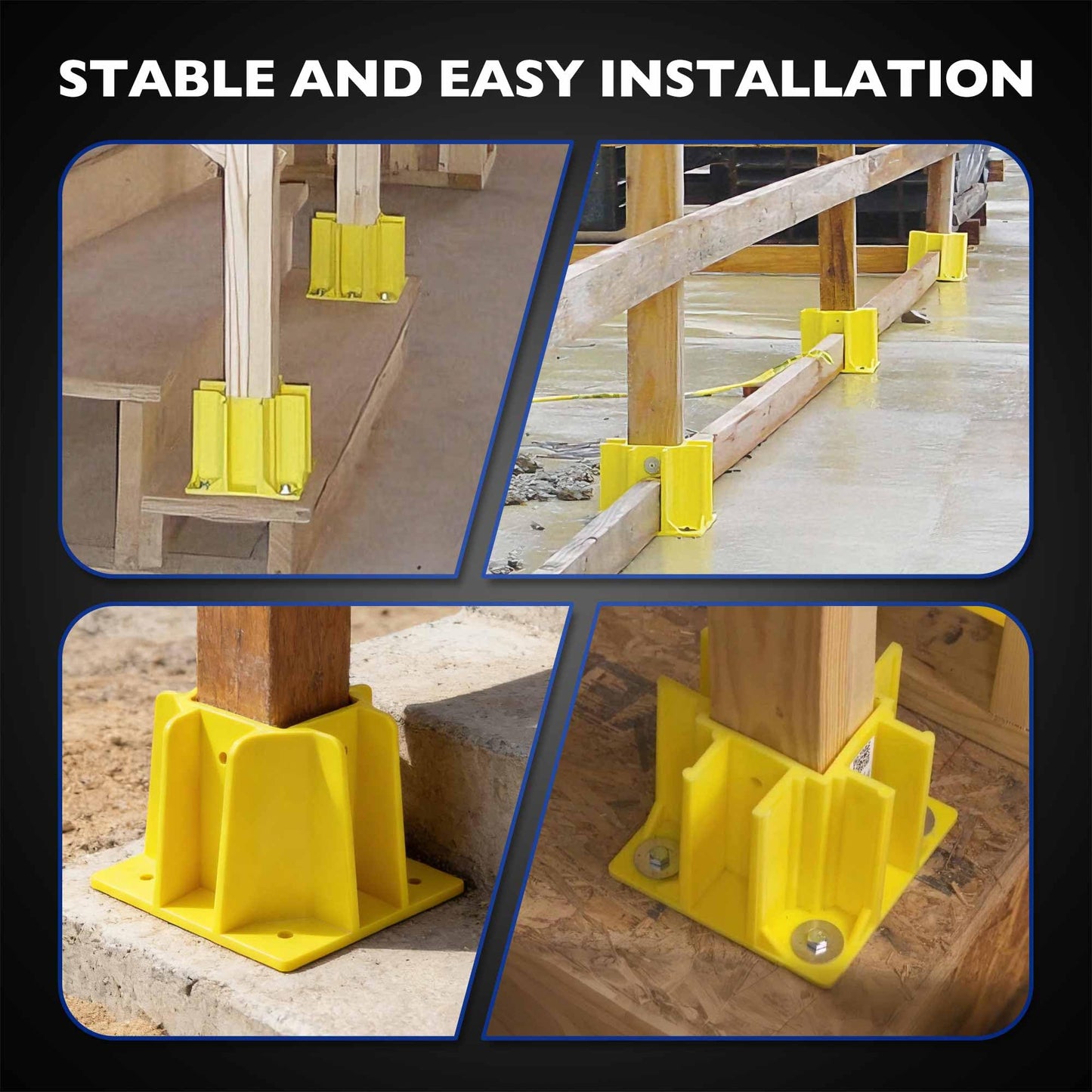 12PCS Yellow Safety Base Boot - Guardrail Base with Toeboard Slots - Reusable Fall Protection Accessories for Residential & Commercial Construction