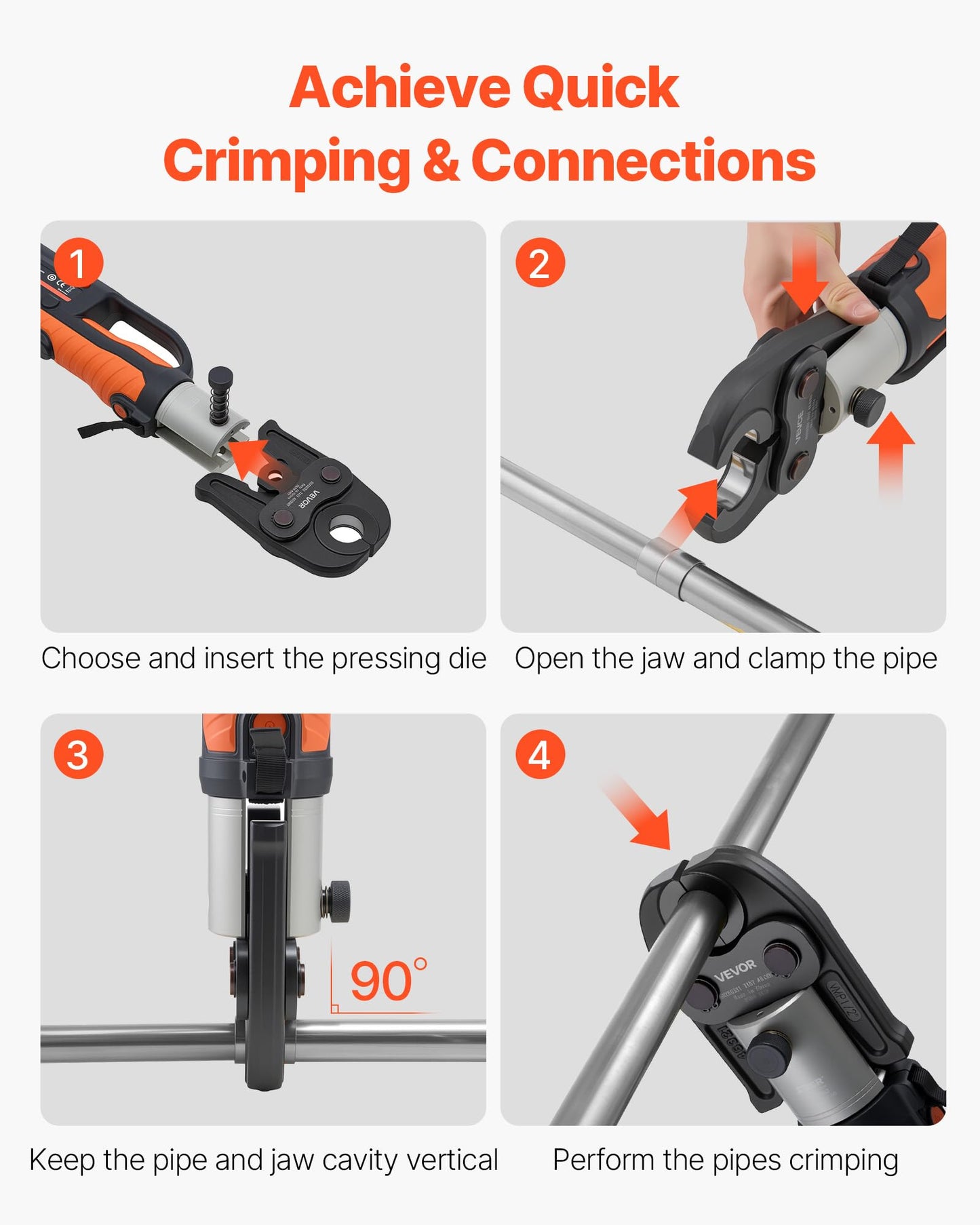 VEVOR VMP Press Jaws, 3PCS Pressing Jaws 1/2", 3/4" & 1" - Compatible with Megapress Carbon Steel Pipes, Work with 32KN Standard Press Tools, Includes Carrying Case