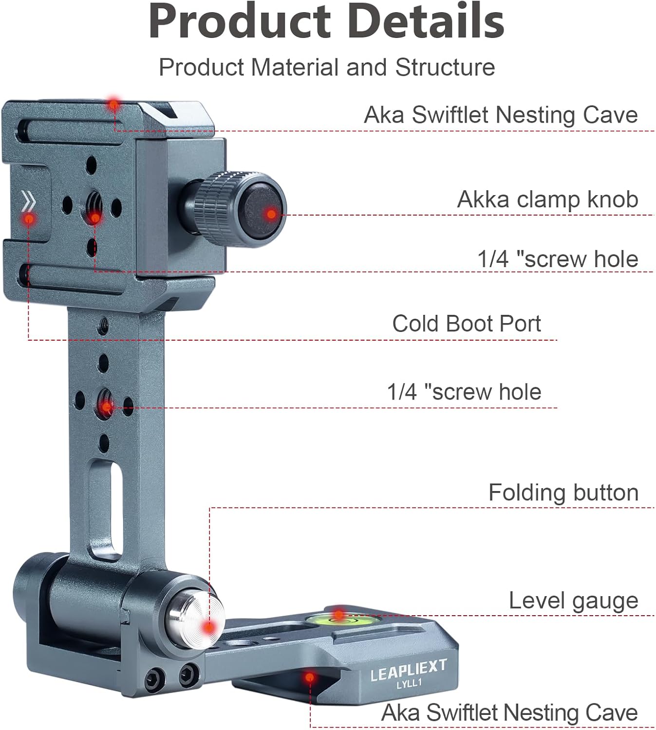 LEAPLIEXT 90 1/4" Aluminum Camera L Bracket, Folding Vertical/Horizontal Shooting Mount, Arca-Swiss Groove, Cold Shoe