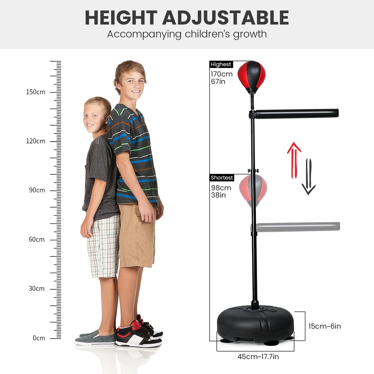 INNOLIFE Boxing Bar with Punching Bag for Kids, Adjustable Height Boxing Spinning Bar, Boxing Speed Trainer Free Standing Reflex Punching Ball Boxing Equipment for 6-12 Years