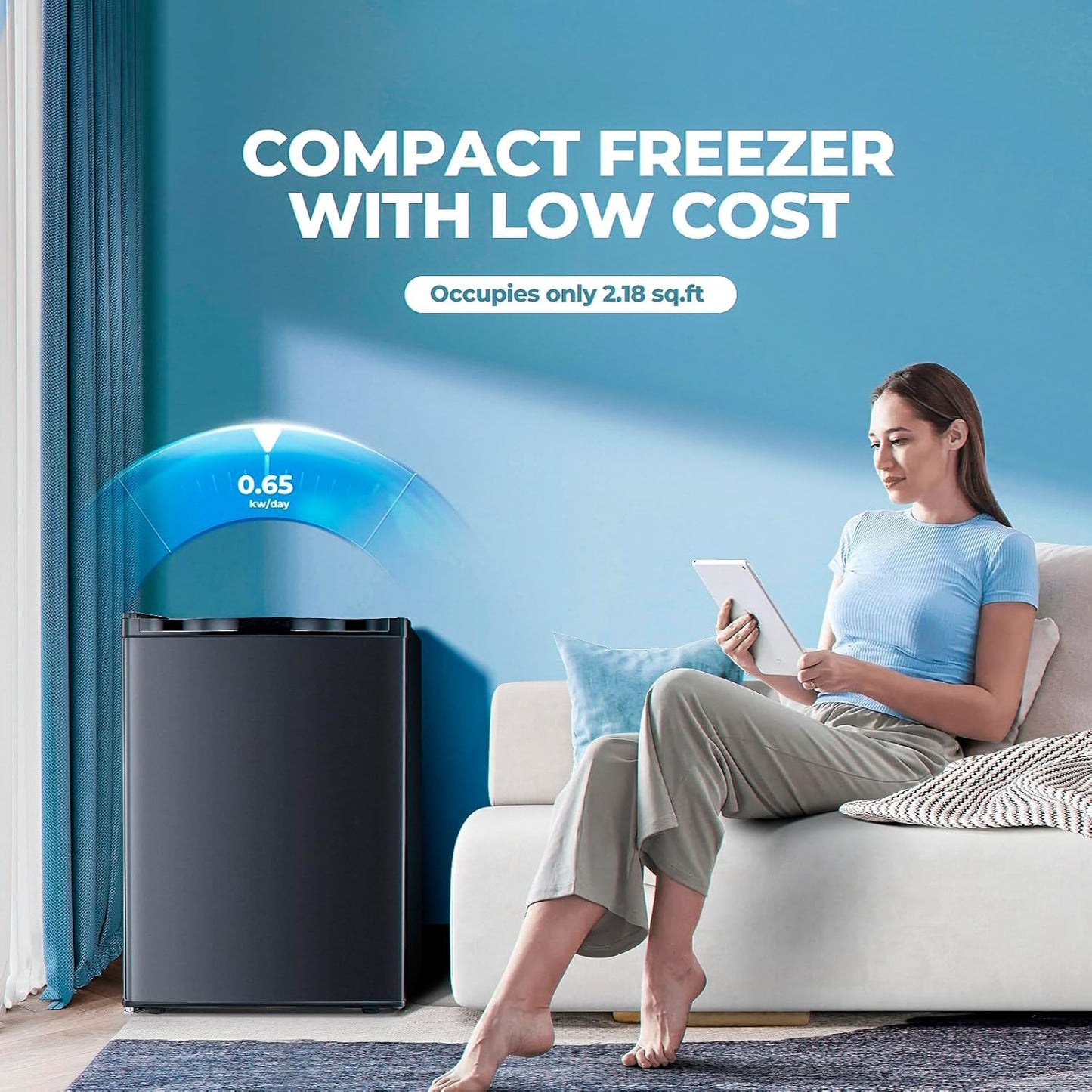 Electactic 2.1 Cu.ft Small Freezer, Mini Upright Freezer with 7 Adjustable Thermostat, Removable Shelves, Reversible Single Door, for Bedroom/Home/Dorms/Apartment (Black)
