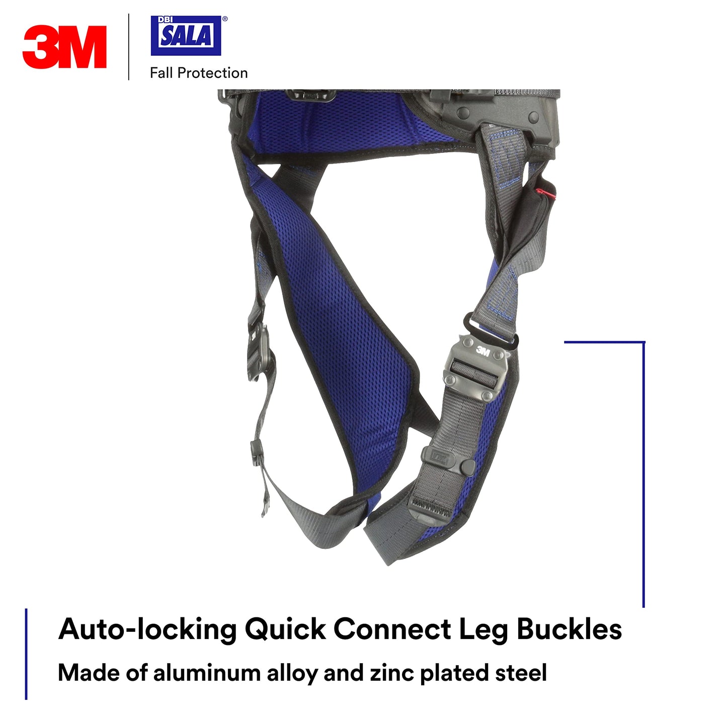 3M DBI-SALA Construction Weight Distribution Climbing/Positioning Safety Harness, Fall Protection, OSHA, ANSI, Back, Front and Hip D-Rings, Dorsal D-Ring, Auto-Lock Quick-Connect Leg Buckle, Small