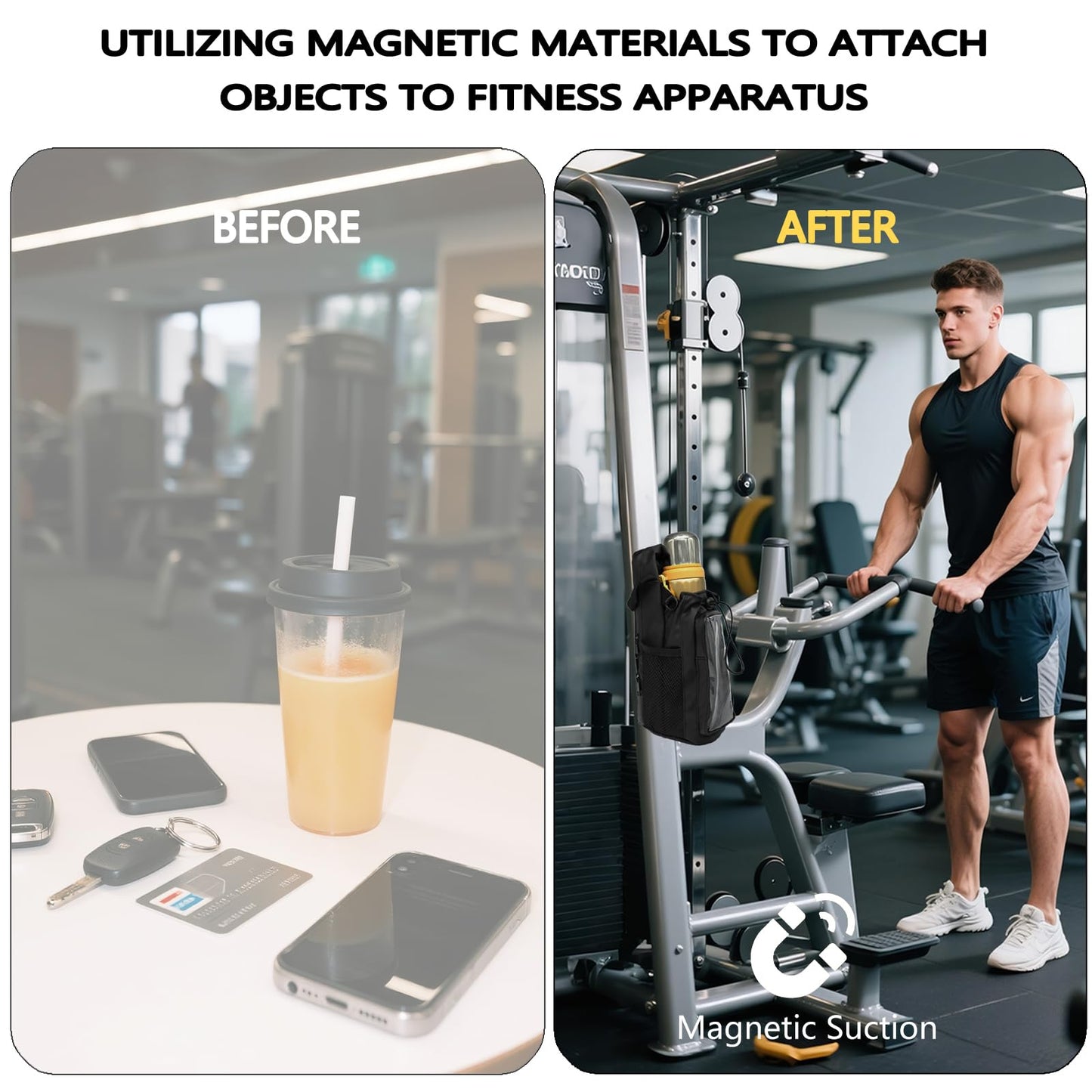 JMIAOCC Magnetic Gym Bag for Men & Women - Adjustable Strap，Small Gym Bag，Magnetic Large Water Bottle Holder - Ideal for Fitness, Travel & Sports