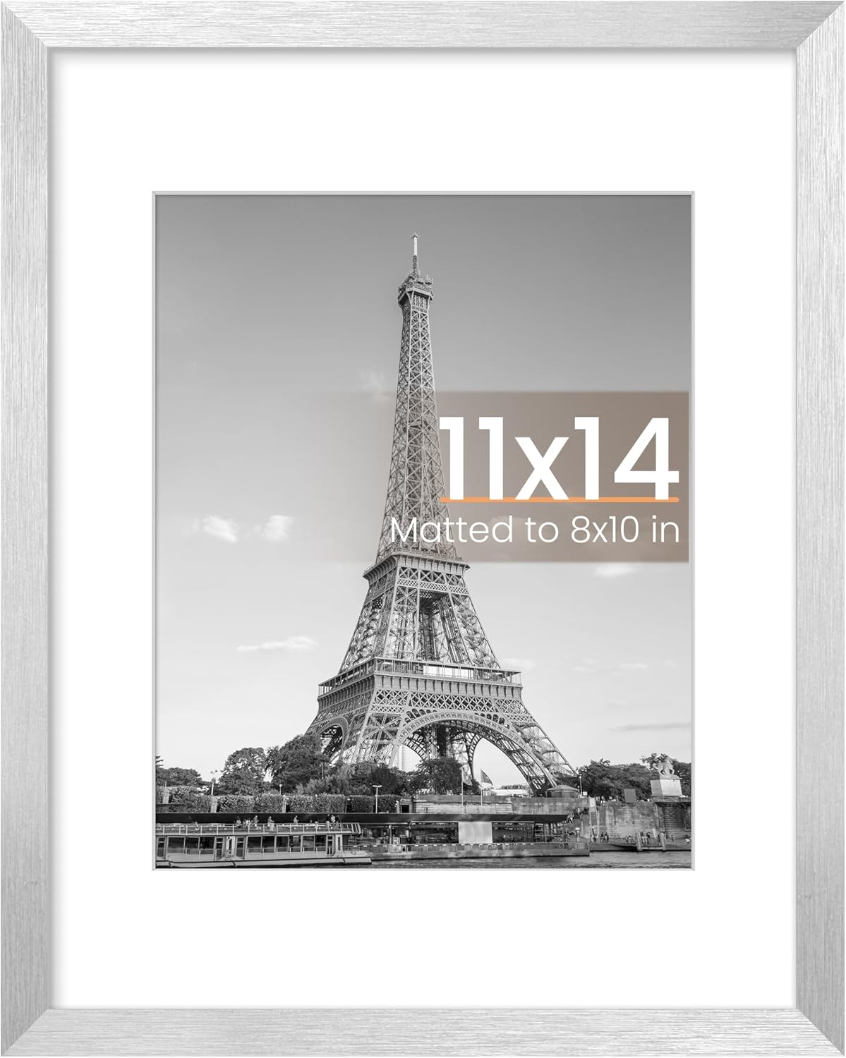 Upsimples 11x14 Picture Frame - Display 8x10 Photos with Mat or 11x14 Without - Silver Finish, 1 Pack