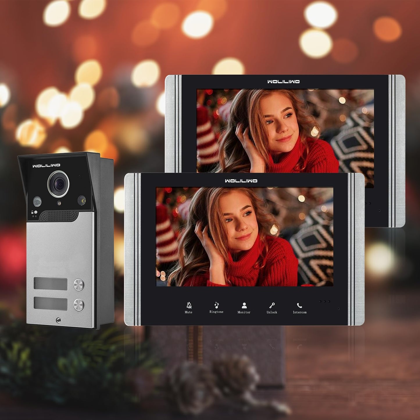 WOLILIWO Wired Video Intercom System, 7 Inch Ring Video Doorbell with IR Night Vision Support Remote Unlock, Dual-Way Intercom for Villa House Office Apartment with 1-Camera and 3-Monitor