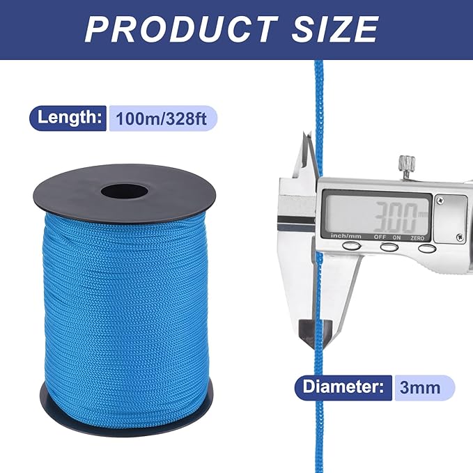 MECCANIXITY 1/8 Inch Polypropylene Rope Braided Ropes, 328ft Nylon Rope Hollow Utility Cord for Clothesline, Camping, Hiking, Outdoor, Navy Blue