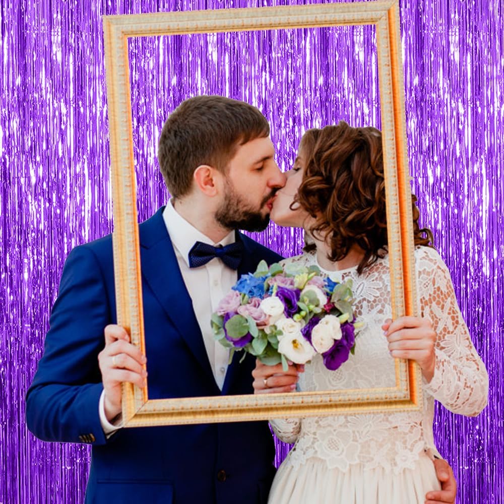 Purple Backdrop Tinsel Streamers - 20 Pack Foil Fringe Curtains for Halloween, Birthdays & Parties