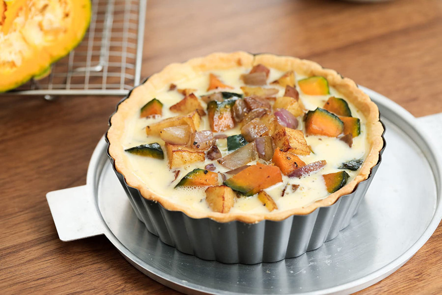 Tosnail Deep Tart Pan, 9.5" x 2" Quiche Pie Pan with Removable Loose Bottom, Fluted Baking Pan