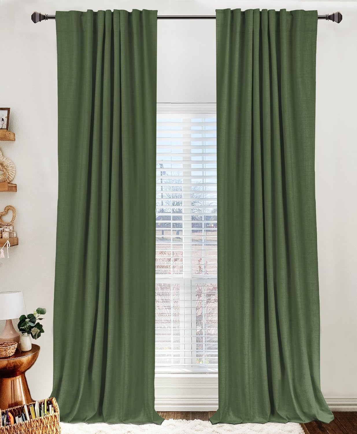 Regine Switzerland 100% Blackout Linen Curtains - Thermal Insulated Drapes, 50" W x 120" L, Moss Green