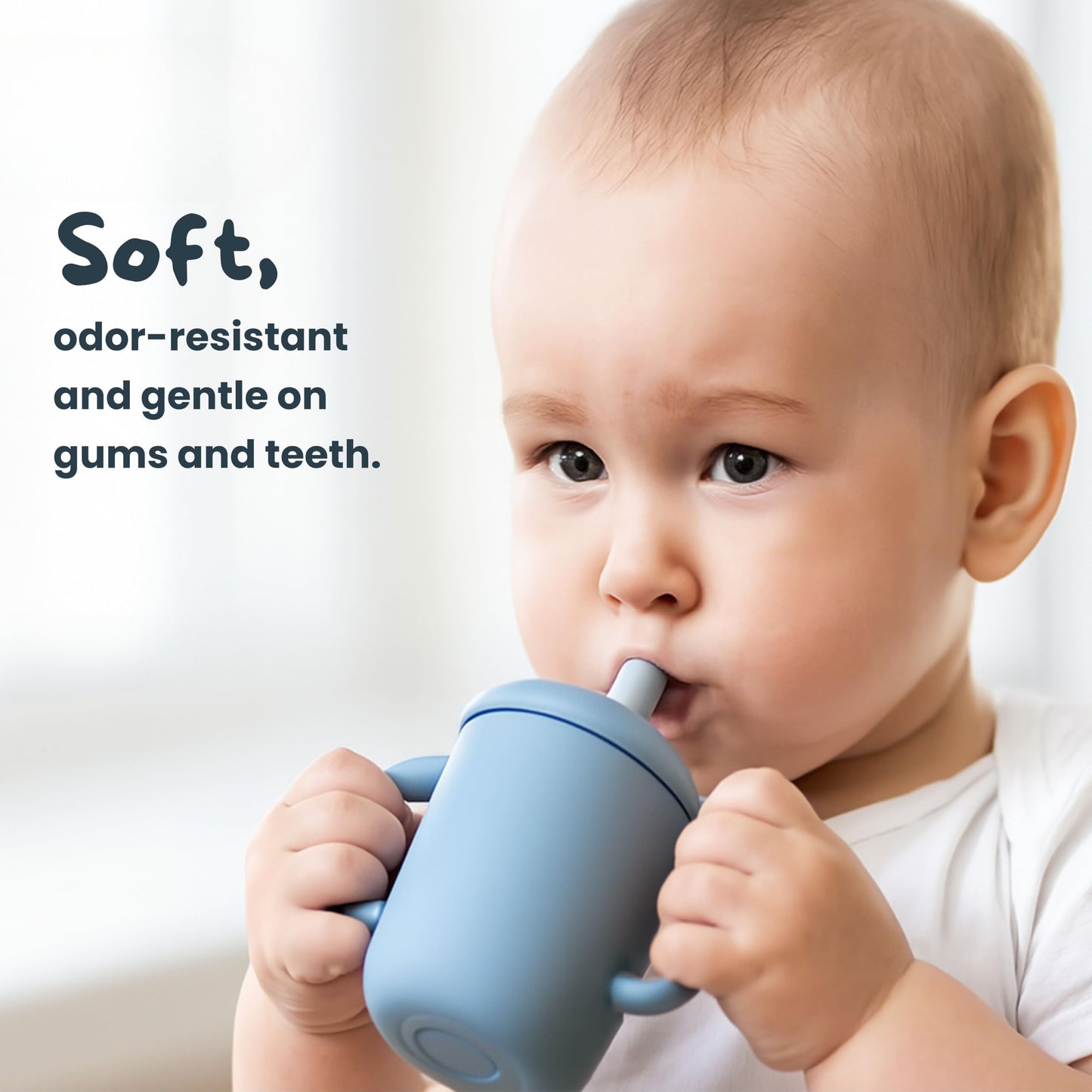 Silicone Baby Feeding Set 7-Piece Baby-Led Weaning Kit with Suction Plate & Bowl, Snack & Straw Cup with Handles, Bib & Utensils | BPA-Free, Microwave & Dishwasher Safe | Smoky Blue