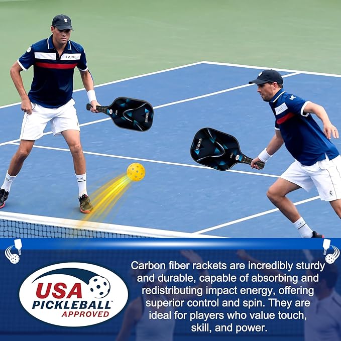 Carbon Fiber Pickleball Paddles Set of 4 or 2 Rackets,USAPA Approved Carbon Fiber Surface Pickle Ball Equipment Sets PP Honeycomb Core Pickleball Rackets & Accessories for Men,Women,Kids,Adults