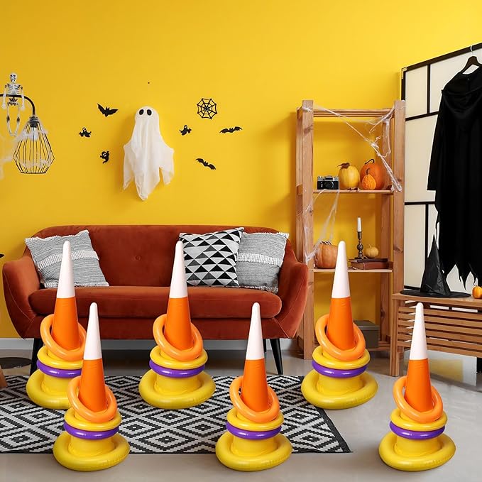 Inflatable Candy Corn Ring Toss Game Set Halloween Carnival Party Inflatable Ring Toss Games for Kids Adults Halloween Party