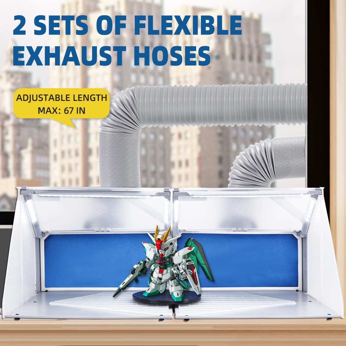 OPHIR 2 Sets of Portable Airbrush Spray Booth with 6 LED Lights, 2 Exhaust Hoses & 360° Turntables, Spray Paint Booth for Model Hobby Crafts, Foldable Ventilation Airbrush Booth for Indoor Painting