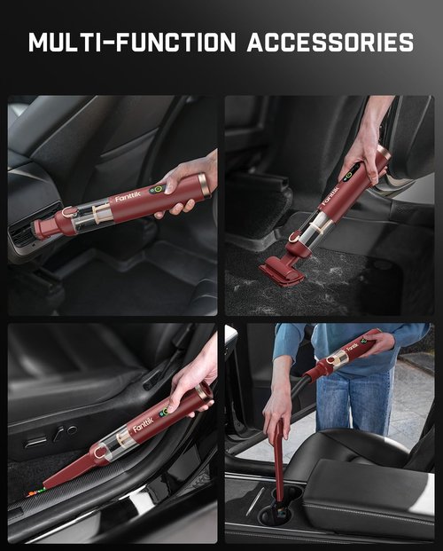 Fanttik Slim V10 APEX Cordless Car Vacuum - 4-in-1 Portable Handheld with 19kPa Suction Power | Smart Digital Display, 2 Modes (Red)