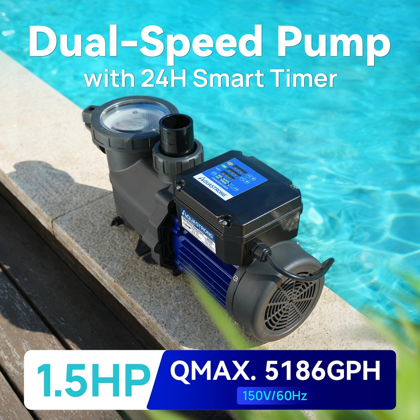 Aquastrong In/Above Ground Pool Pump Dual Speed with Timer High Flow Self Primming Swimming Pool Pump,Black