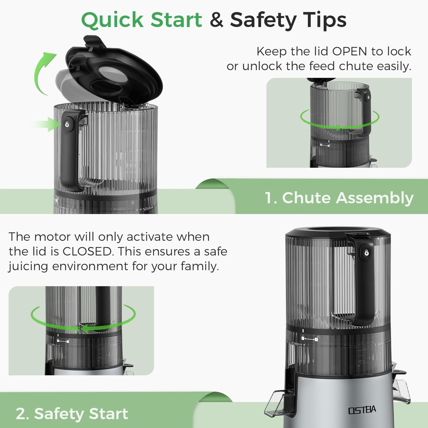 3-in-1 Cold Press Juicer, OSTBA 600W Slow Masticating Juicer with 6" Extra Large Feed Chute for Whole Fruits & Vegetables, Juicer, Nut Milk Maker & Sorbet Machine, Easy to Clean
