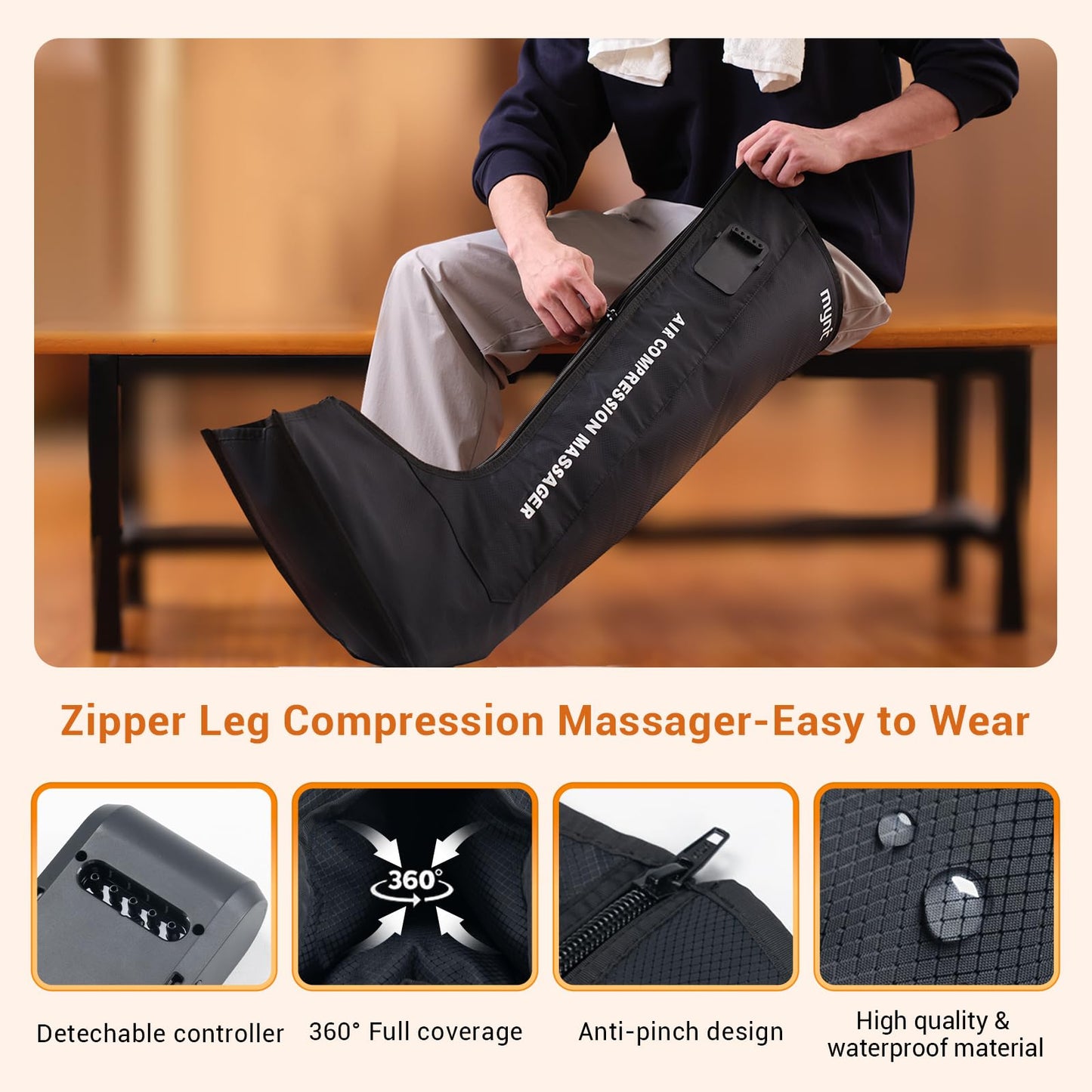 Mynt Full Leg Air Compression Massager, Sequential Cordless Compress Therapy Machine for Circulation Pain Relief, Rechargeable Leg Massage Recovery System with Multiple Modes & Intensities for Athlete
