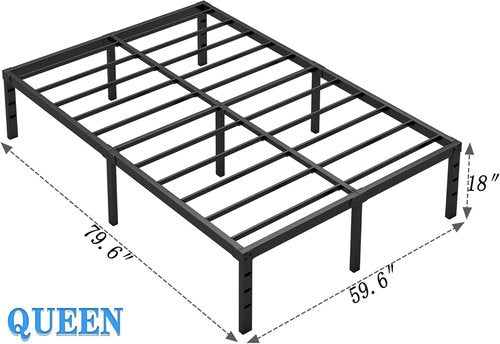 Jetonix Queen Size Metal Bed Frame - Heavy Duty Sturdy Mattress Foundation with Storage Space | Easy Assembly, Black, 18 Inch