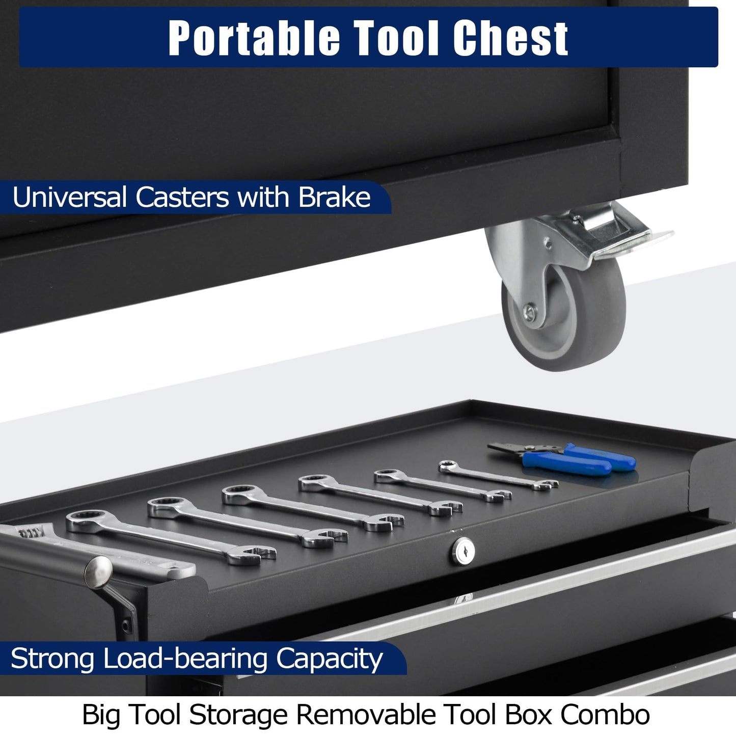 Professional 24 Inch 5-Drawer Tool Chest on Wheels, Constructed with Durable Cold-Rolled Steel, Features 4 Swivel Locking Casters & Full-Extension Drawer Slides, Mobile Tool Storage for Mechanics and