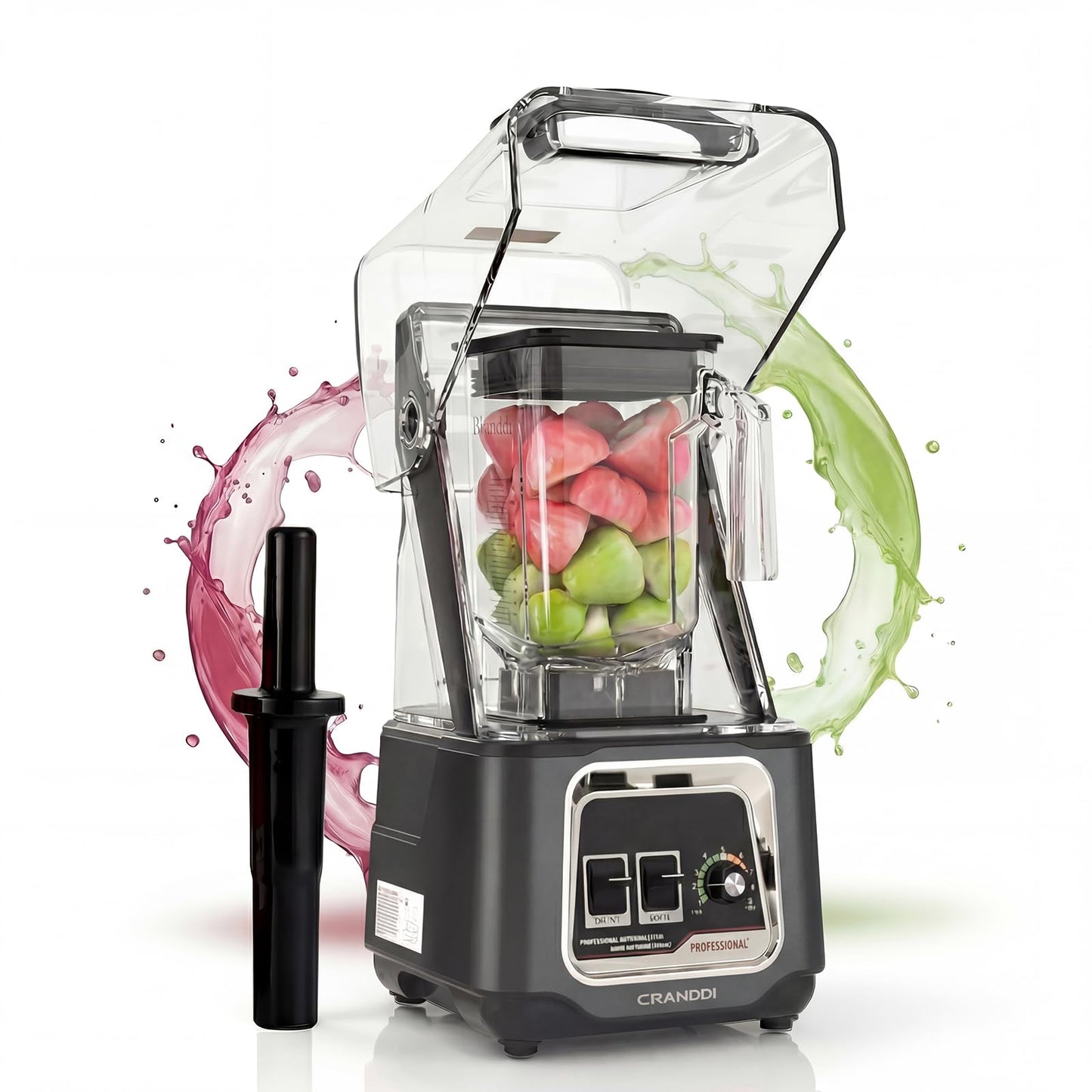 CRANDDI Professional Smoothie Blender, 2200W Commercial Soundproof Quiet blender with Removable Soundproof Shield for Crushing Ice, MilkShakes, Puree, Self-Cleaning, 50oz 110V K80 (Grey)