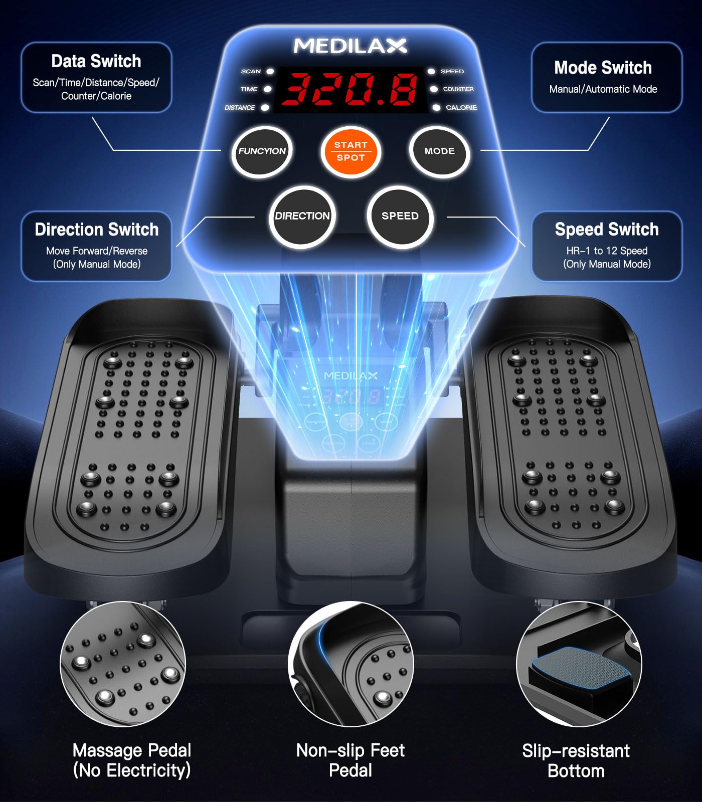 Portable Under Desk Elliptical Machine with Wireless Remote. 12 Manual & 3 Automatic Speeds. Pedal Ellipse Leg Exerciser. Leg Exerciser While Sitting for Seniors. Adults. Home. Office