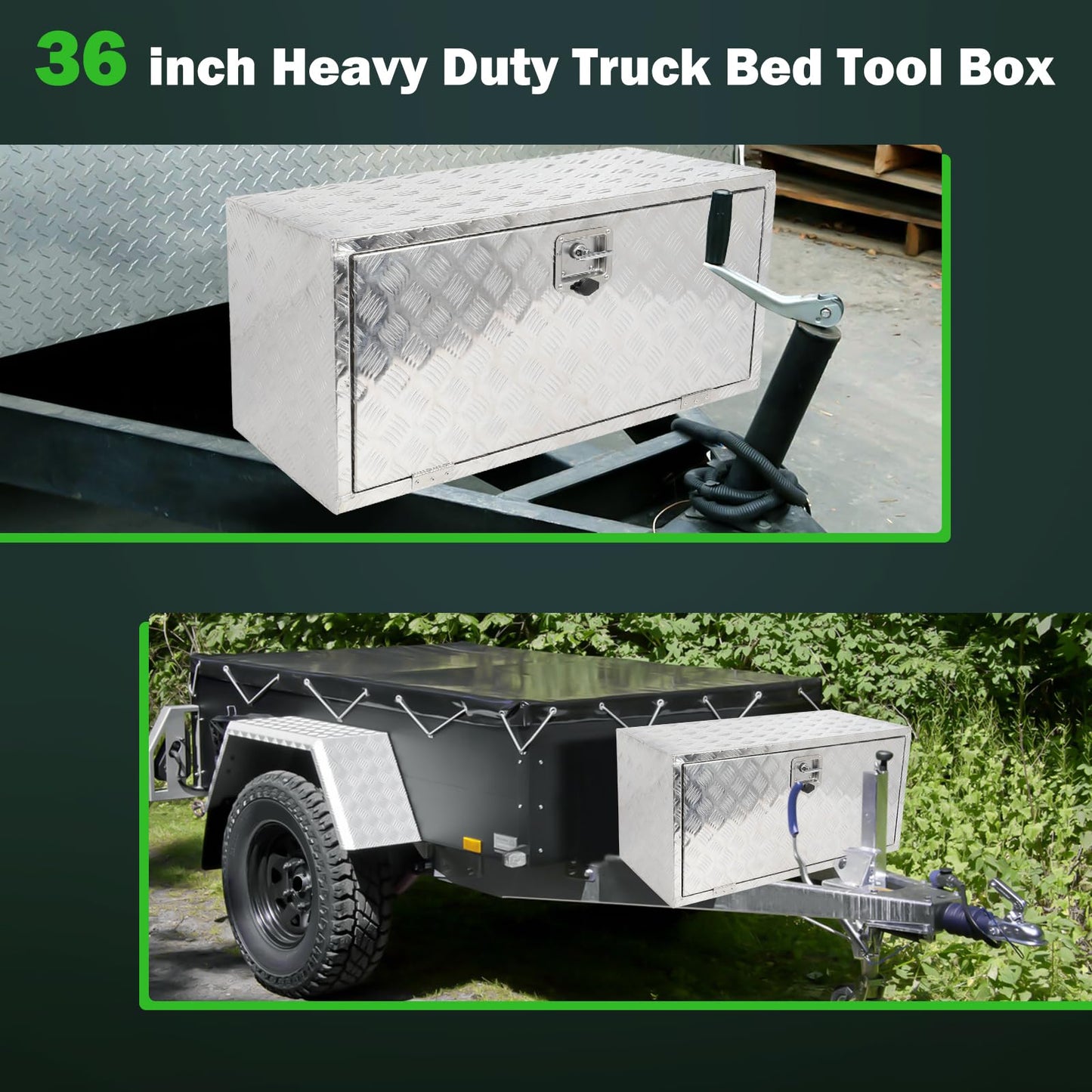 SCITOO 36 Inch Aluminum Diamond Plate Truck Bed Tool Box,Heavy Duty Crossover Storage for Most Full Size Pickups,Lockable Weatherproof Chest,Fits 36" Truck Beds,Easy Access to Load and Unload