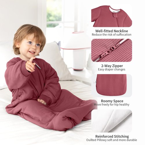 BubblePanda Rayon Made from Bamboo Sleep Sack 6-12 Months Long Sleeve Sleep Sack 1.5 Tog Supersoft Winter Baby Wearable Blanket with 2-Way Zipper Unisex Sleeping Bag for Babies Toddler