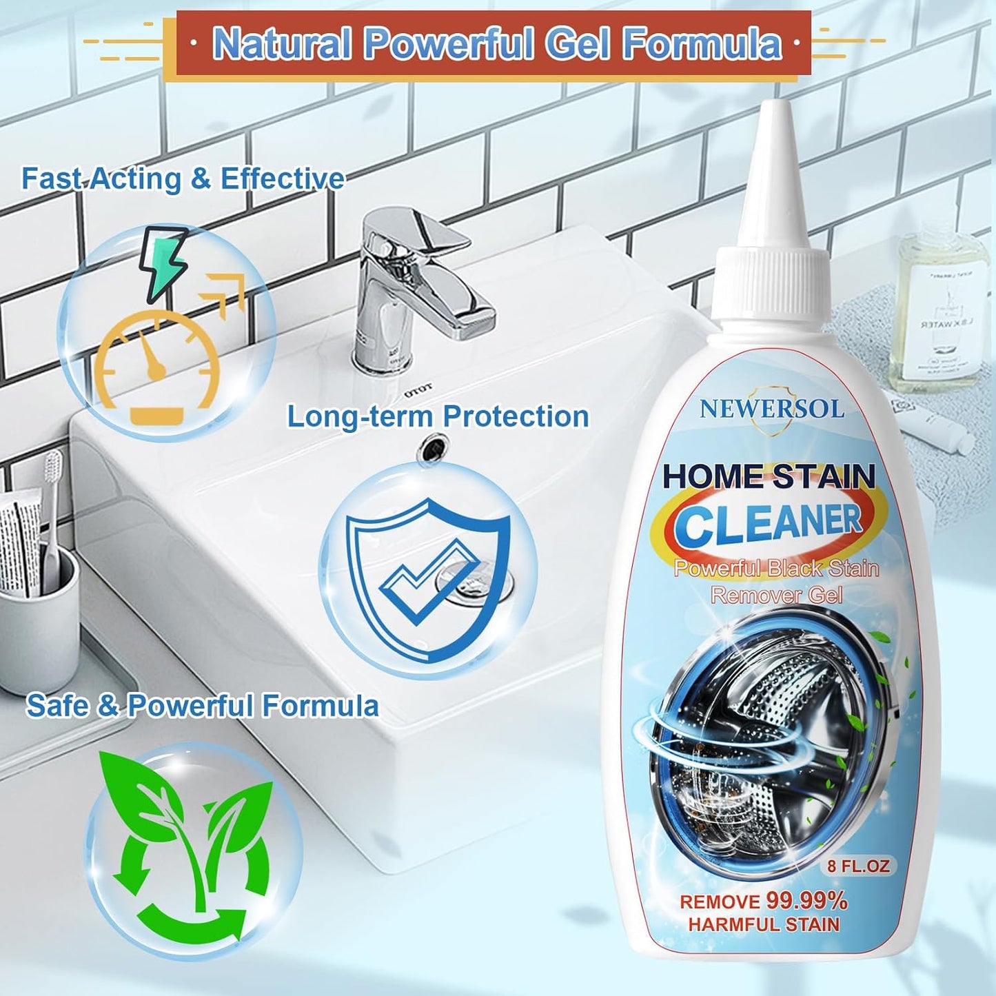 Skiennix Black Stain Remover Gel - Powerful Washing Machine & Grout Cleaner | 8 Fl Oz for Home Use