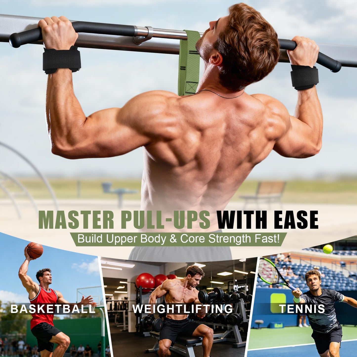 Upgraded Pull Up Assistance Bands, Heavy Duty Resistance Bands with Handles, Exercise Band with Door Anchor, Adjustable Workout Band Set for Pull Up Bar, Full Body Strength&Muscle Training, Home Gym