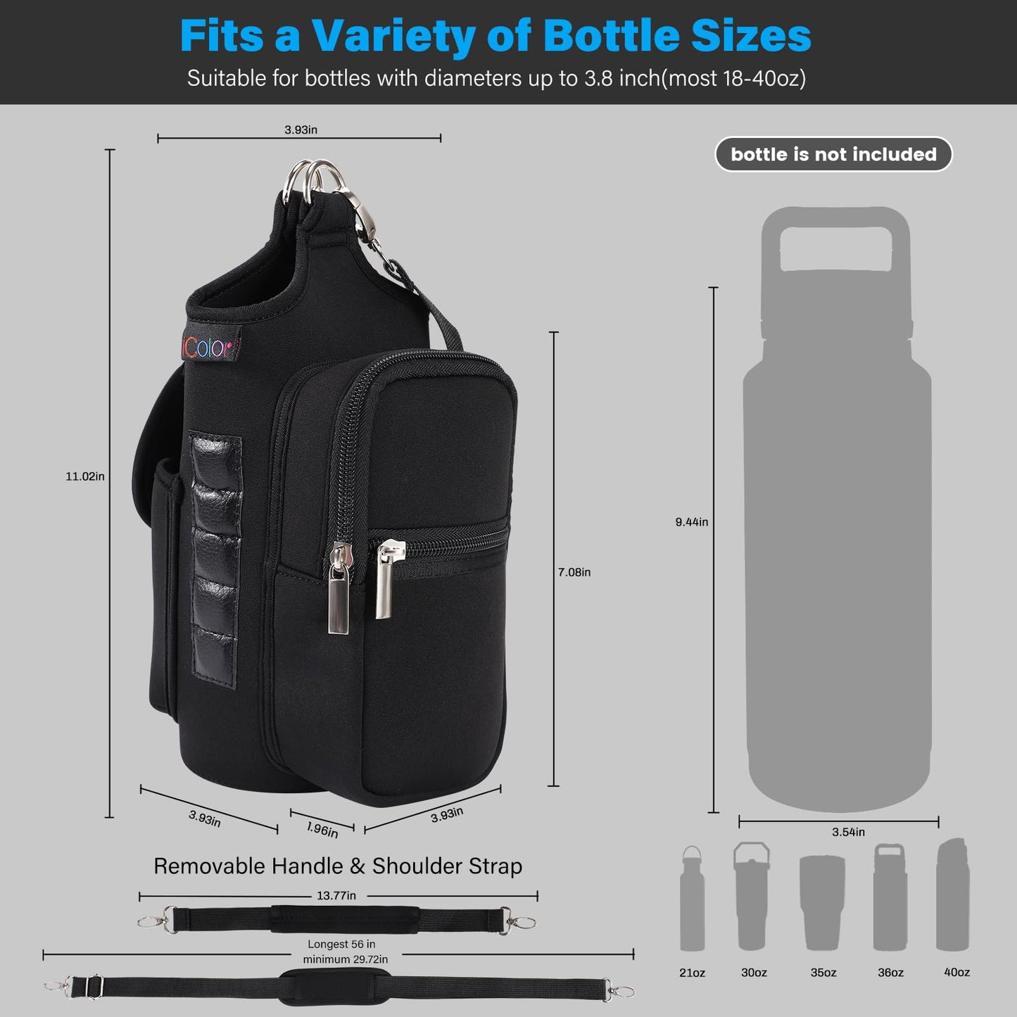 icolor Magnetic Gym Bag Water Bottle Holder with Phone Pockets & Shoulder Strap,5 Built-in Magnets Gym Bottle Pouch Carrier Sleeve,Sling Magnetic Bag Gym Accessories Organizer for Men Women