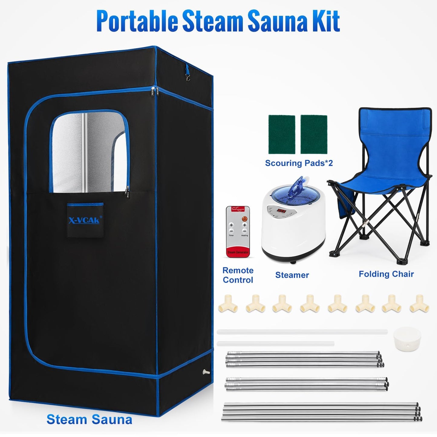 X-Vcak Upgraded Portable Sauna of Relaxation, Steam Sauna for Home with Steamer, Pairs Remote Control, Folding Chair, 9 Levels, 2.6’ x 2.6’ x 5.9’