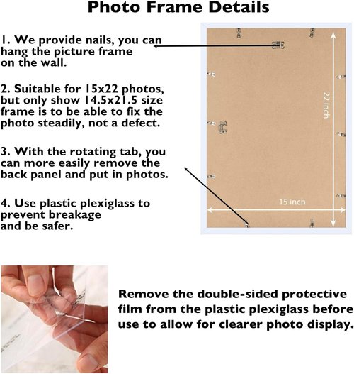 JCJMY 15x22 Picture Frame - White Wall Gallery Frame for Horizontal & Vertical Photos