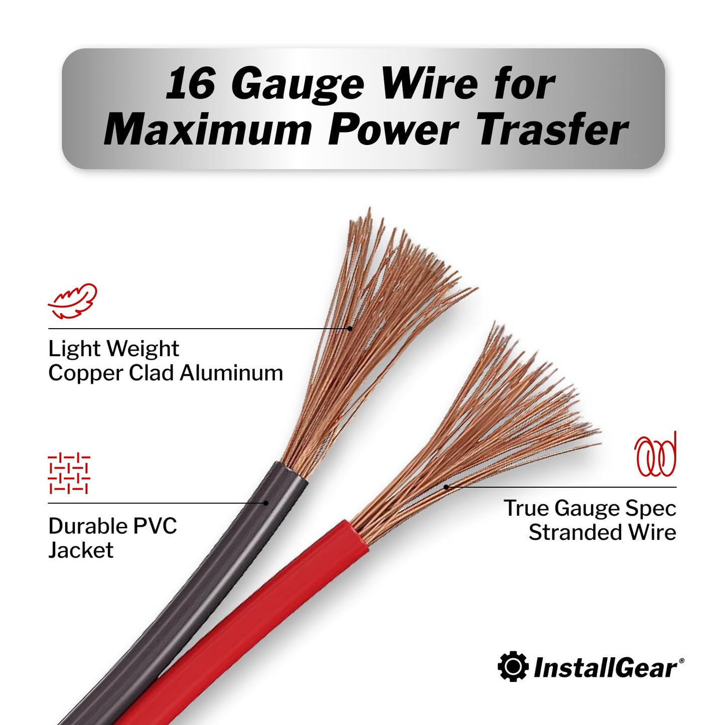 16 100 16 InstallGear Gauge Speaker Cable - ft True Spec Soft Touch Audio Wire for Car Stereos, Home Theater, Surround