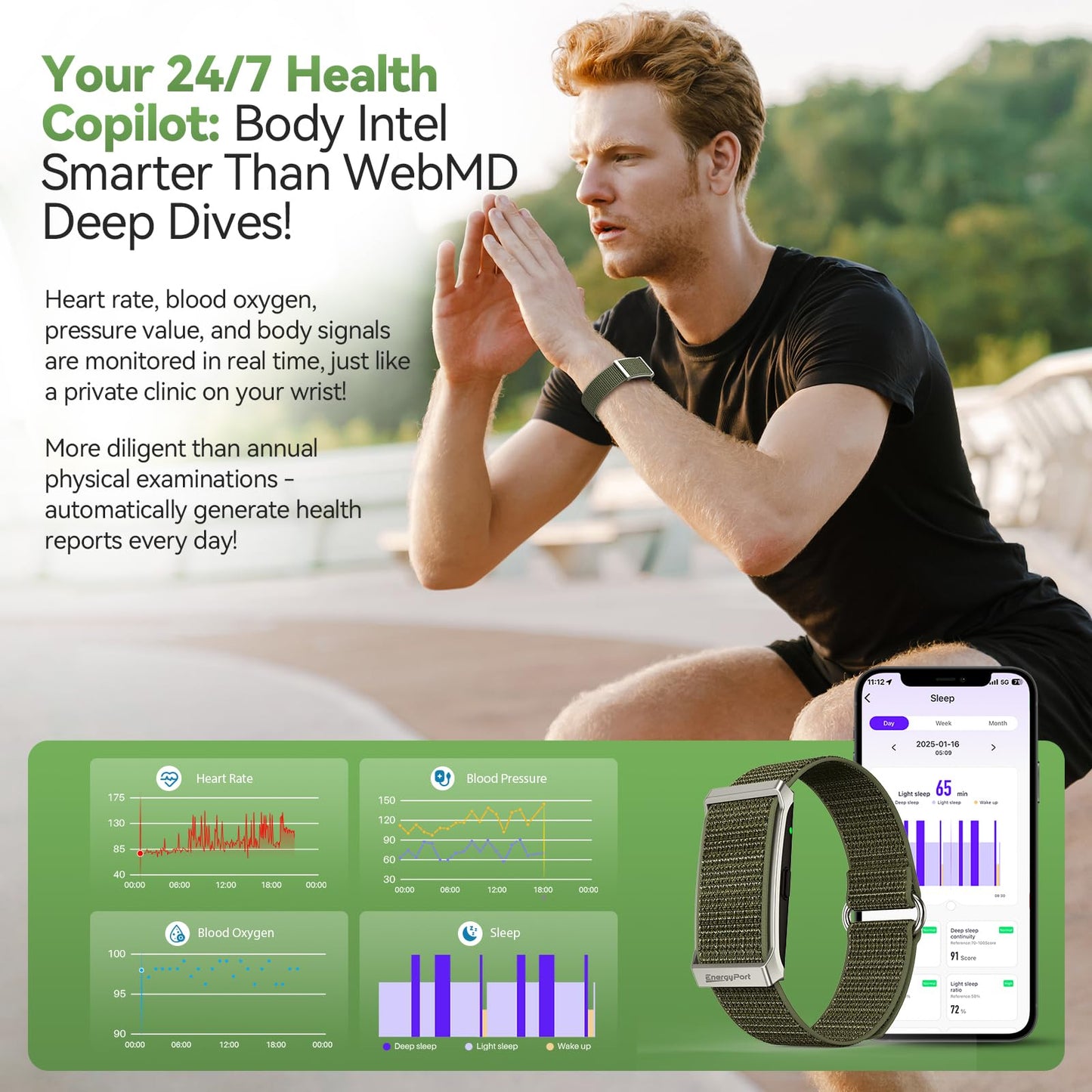 EnergyPort Fitness Tracker,Wearable Health Smart Bracelet Band with Blood Oxygen 170+ Sport Mode 60-Day Battery,Lifetime Membership,Activity Tracking Heart Rate Sleep Monitor for Android iOS,2 Bands