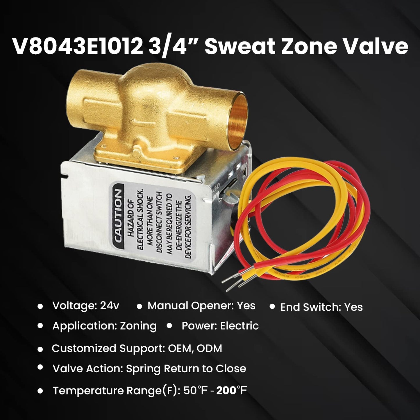 V8043E1012 Motorized Zone Valve for Honeywell, 3/4 Sweat Connection, Replaces V8043F1093 40003916-048/U Replaces Head Actuator, for Failed Honeywell Zone Valve for Heating Loop System,2-way4-Wire 24V