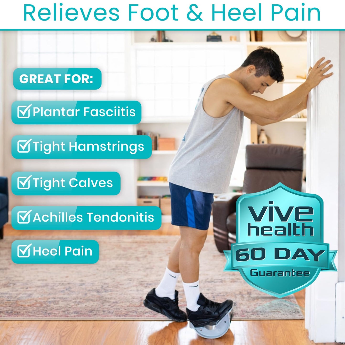 Vive Foot Rocker - Calf Stretcher for Achilles Tendinitis, Heel, Feet, Shin Splint, Plantar Fasciitis Pain Relief - Stretches Strained Leg Muscle - Ankle Wedge Stretch Improves Flexibility (Standard)