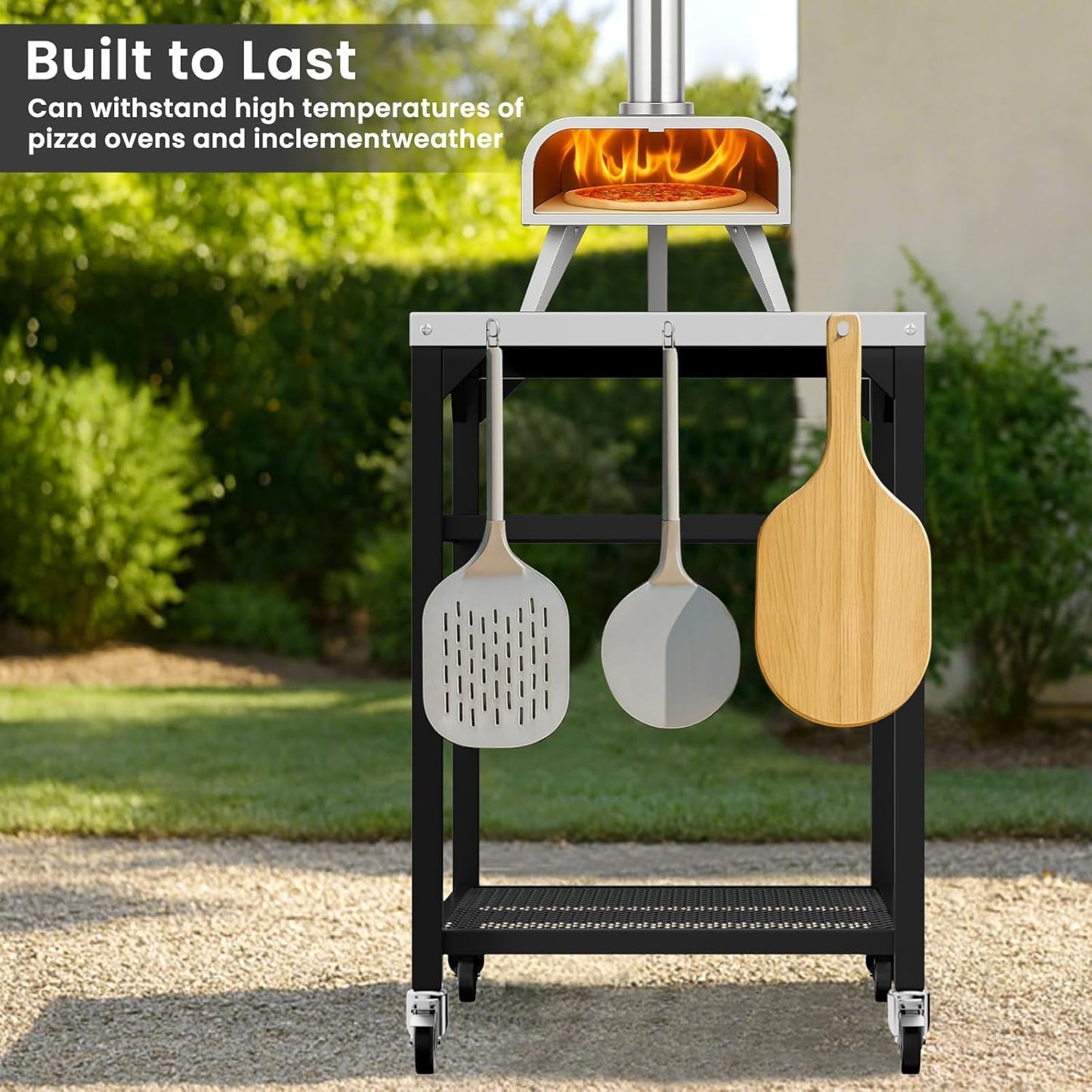 Hisencn Pizza Oven Table Cart for Ninja Woodfire, Blackstone, Cuisinart Pizza Oven, Outdoor Grill Cart, Stainless Steel Portable Grill Tables Grill Stand, Modular Table, Food Prep Carts with Hooks