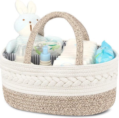 Maliton Diaper Caddy Organizer - Portable Cotton Rope Baby Gift Basket for Nursery Storage | Ideal for Newborn Essentials