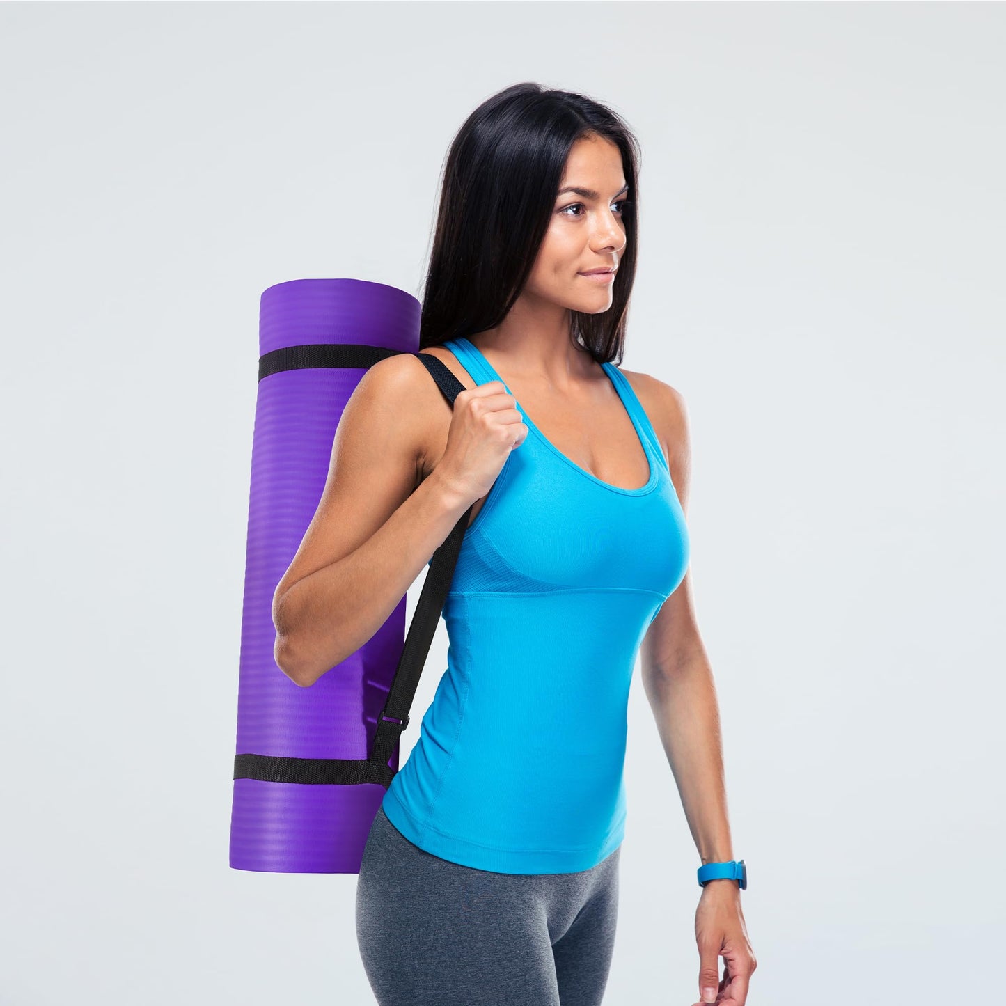 Fitvids 1/2-Inch Thick High Density Foam Exercise Yoga Mat with Carrying Strap, For Cushioning The Body Against Hard Floors, Purple