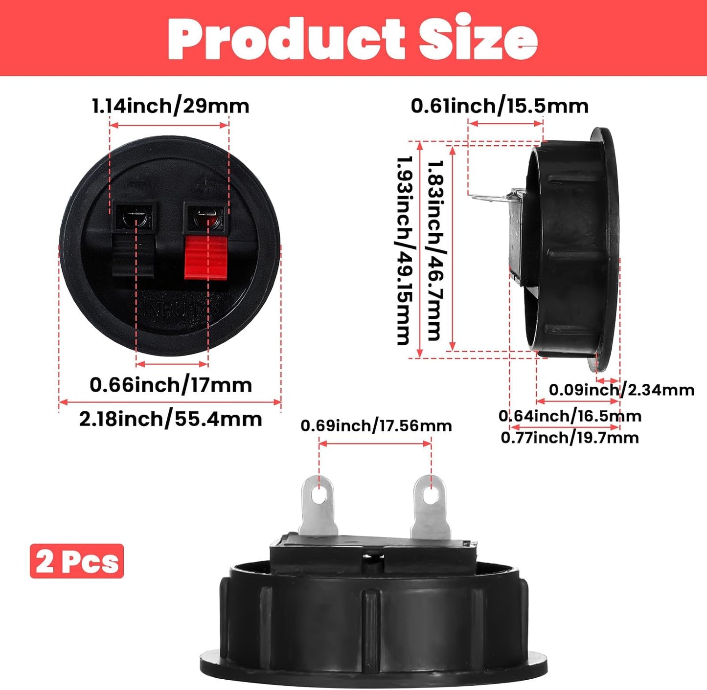 Zyghjort 2 PCS Speaker Terminals, Sub Box Terminals Speaker Box Terminal Cup Subwoofer Box Speaker Terminal Plates
