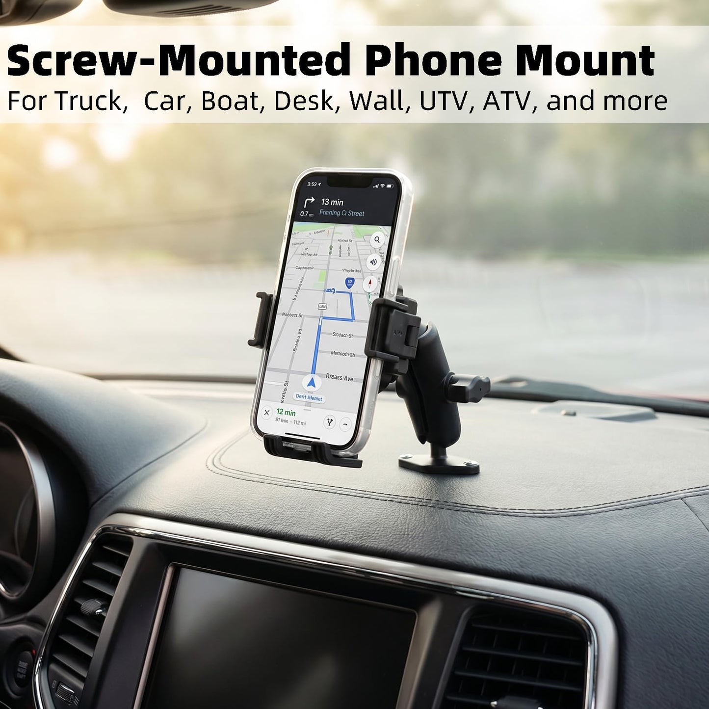 FPN Heavy Duty Phone Mount Holder with Vibration Dampener for Boat Truck Car [Camera Friendly] [1s Lock & Release] [Aluminum Screw-Mounted AMPS Diamond Base & Medium Arm], Fits 4.7-7.2" Cell Phones